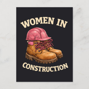 Vrouwen in bouwwerklaarzen en veiligheidshelm briefkaart