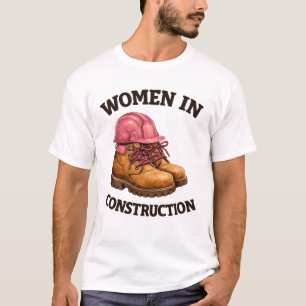 Vrouwen in bouwwerklaarzen en veiligheidshelm t-shirt