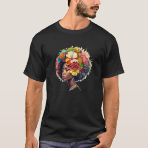 Vrouwen in de bloementeelt Afro Black, Afrikaanse T-shirt