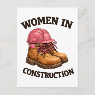 Vrouwen in de bouw met werkschoenen en veiligheids briefkaart