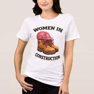 Vrouwen in de bouw met werkschoenen en veiligheids Tri-Blend shirt