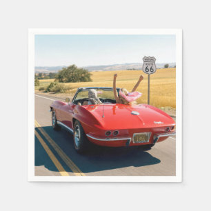 Vrouwen in een rode Corvette uit 1966 op Route 66 Servet