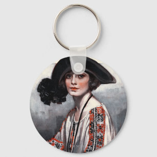 Vrouwen in geborduurde Blouse Sleutelhanger