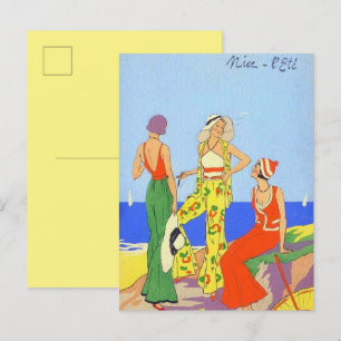 Vrouwen in het fashioneerbare strand van de pyjama briefkaart