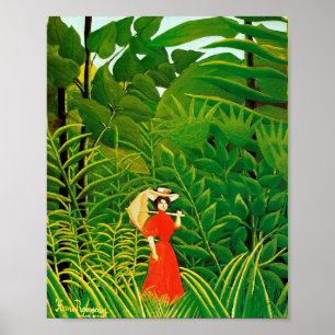 Vrouwen in het rood in het bos door Henri Rousseau Poster