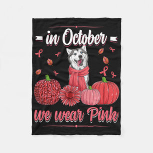 Vrouwen in oktober Draag roze lintje Husky Breast Fleece Deken