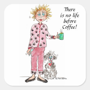 Vrouwen in pyjama hebben haar koffiegekleurde teke vierkante sticker