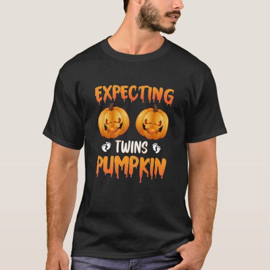 Vrouwen in verwachting tweeling pompoen Halloween T-shirt (Voorkant)