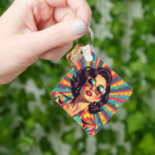 Vrouwen in zonnebril Retro Pop Sleutelhanger