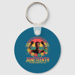 Vrouwen Juneteenth bloemige vrijheidsdag zwarte ge Sleutelhanger