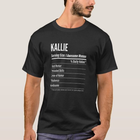 Vrouwen Kallie Voeding Feiten Serving Size Calo T-shirt (Voorkant)