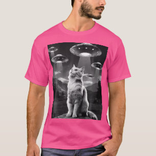 Vrouwen Kat Selfie Met Alien Ufo Meme Retro Grappi T-shirt