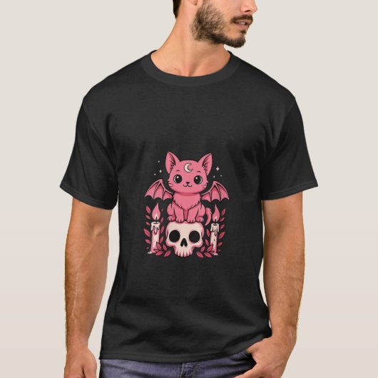 Vrouwen Kawaii Pastel Gothic Schattige Creepy Cat T-shirt (Voorkant)