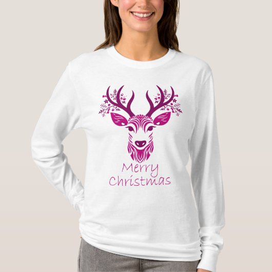 Vrouwen Kerst Herten Lange Mouw T-shirt (Voorkant)