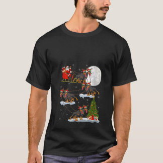 Vrouwen Kerstboom Lights Funny Santa Riding Doberm T-shirt