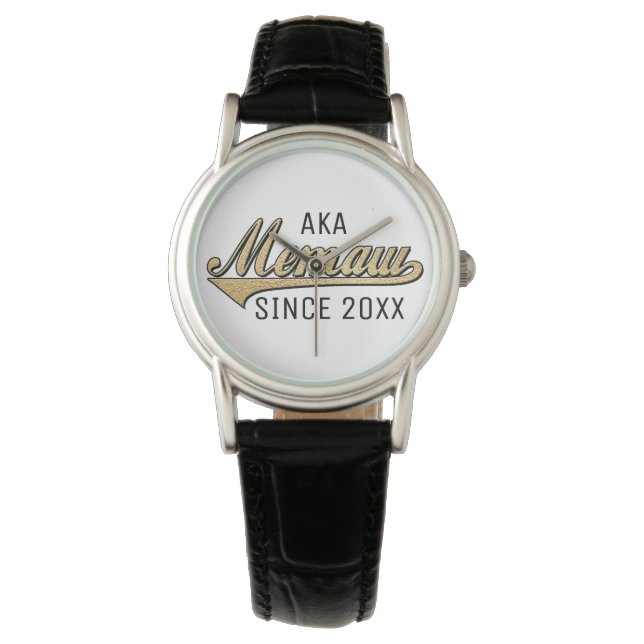 Vrouwen Klassiek zwart leder Bekijk Memaw/oma Horloge (Voorkant)