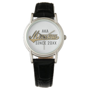 Vrouwen Klassieke zwarte leder Bekijk Memaw/oma Horloge