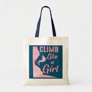 Vrouwen klimmen als een meisje die bergbergbergwan tote bag