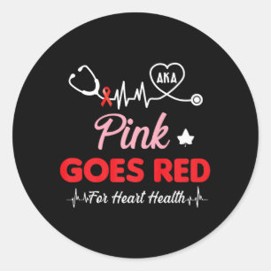Vrouwen kostuum aka roze gaat rood voor hart gezon ronde sticker
