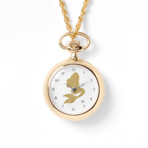 *~* Vrouwen Leer Gouden Glitter Trendy Zeemeermin Horloge
