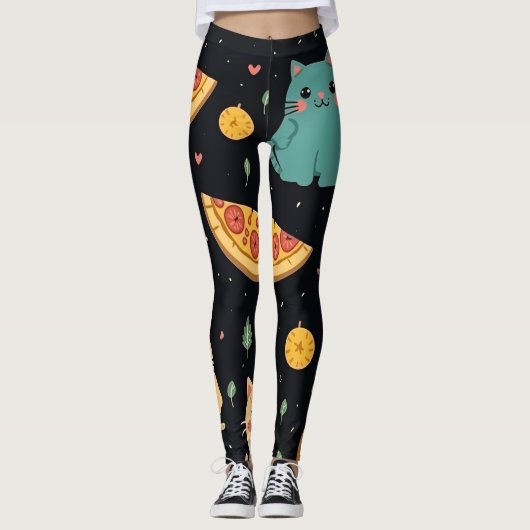 Vrouwen Leggings Cat en Pizza Print (Voorkant)