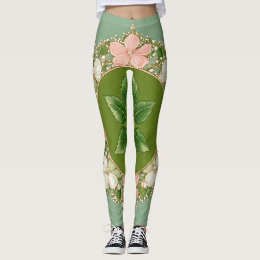 Vrouwen leggings met pastale bloemen (Voorkant)
