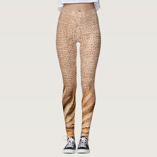 Vrouwen Leggings Tarwe op Burlap Sack Country Rust (Voorkant)