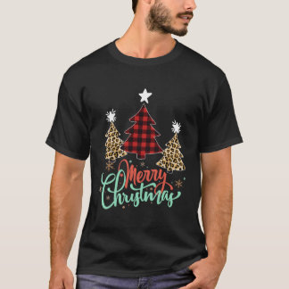 Vrouwen Leopard Pset-kerstboom Kerst-kerst T-shirt