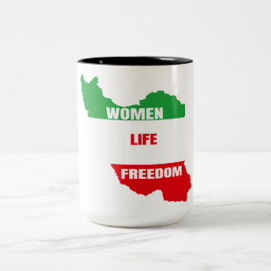 Vrouwen leven vrijheid steun Vrouwen in Iran Tweekleurige Koffiemok