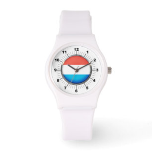Vrouwen Luxemburgse Vlag Sportief Wit Silicon Horl Horloge