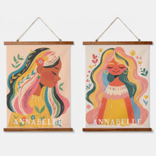 Vrouwen Meisjes Boho Bloem Illustratie Voornaam Hangend Wandkleed
