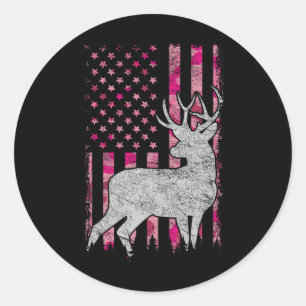 Vrouwen Meisjes Patriottisch Roze Camo USA Vlag He Ronde Sticker