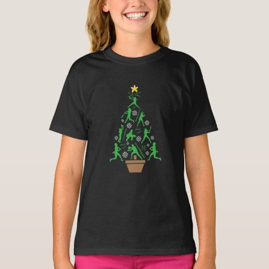 Vrouwen Meisjes Softbal Kerstboom T-shirt (Voorkant)