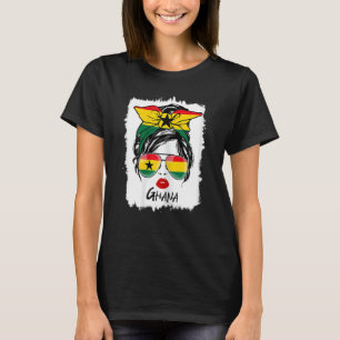 Vrouwen Messy Bun Ghana Vlag Brillen Patriottische T-shirt