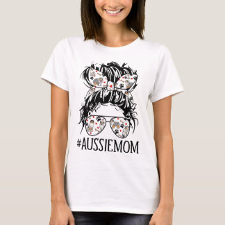 Vrouwen Messy Bun Moeder Aussie Moeder Bril Grappi T-shirt