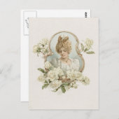 Vrouwen met Briefkaart met witte rozen (Voorkant / Achterkant)