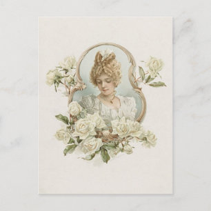 Vrouwen met Briefkaart met witte rozen