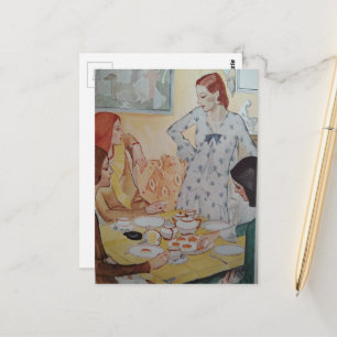 Vrouwen met een kaasbehandeling in 1930 briefkaart