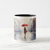 Vrouwen met paraplu Waterverf Graphic Mok (Center)