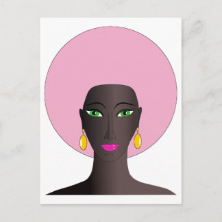 Vrouwen met roze afro en groene ogen Abstracte kun Briefkaart