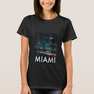 Vrouwen Miami Skyline Nachtleven Unisex V Hals T-shirt