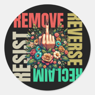 Vrouwen middelvinger verwijderen omgekeerd herover ronde sticker