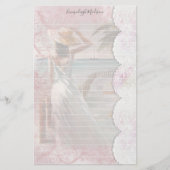 Vrouwen Ocean Uitzicht Faux Lace Lined Briefpapier (Voorkant)