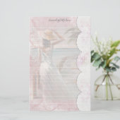 Vrouwen Ocean Uitzicht Faux Lace Lined Briefpapier (Staand voorkant)