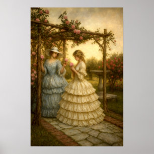 Vrouwen onder rozenprieel in Victoriaanse tijd tui Poster