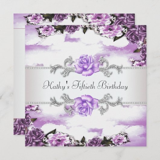 Vrouwen Paarse Lavendel Rozen 50ste Verjaardag Par Kaart (Voorkant / Achterkant)