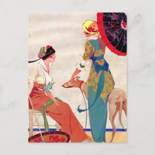 Vrouwen Parasols en Greyhound Briefkaart