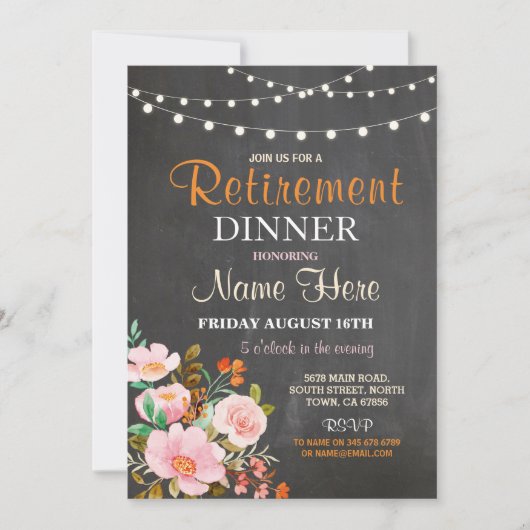 Vrouwen Pensioen Diner Party Floral Pink Invite Kaart (Voorkant)