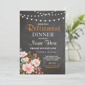 Vrouwen Pensioen Diner Party Floral Pink Invite Kaart (Staand voorkant)