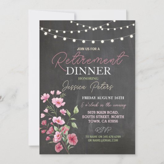 Vrouwen Pensioen Diner Party Roze Bloemen Kaart (Voorkant)